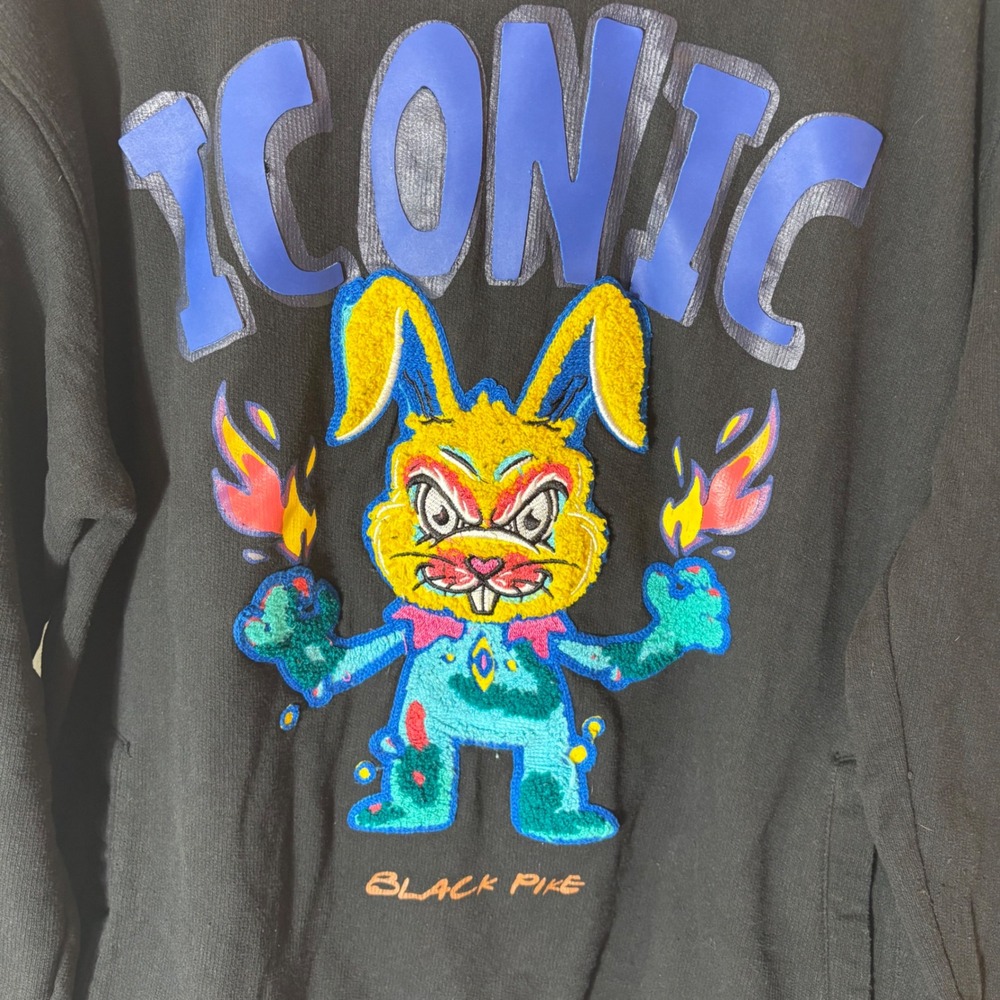 Black‎ Pike Iconic Embroidered Bunny Graphic Hoodie Sweatshirt Mens Size XL - Picture 2 of 7